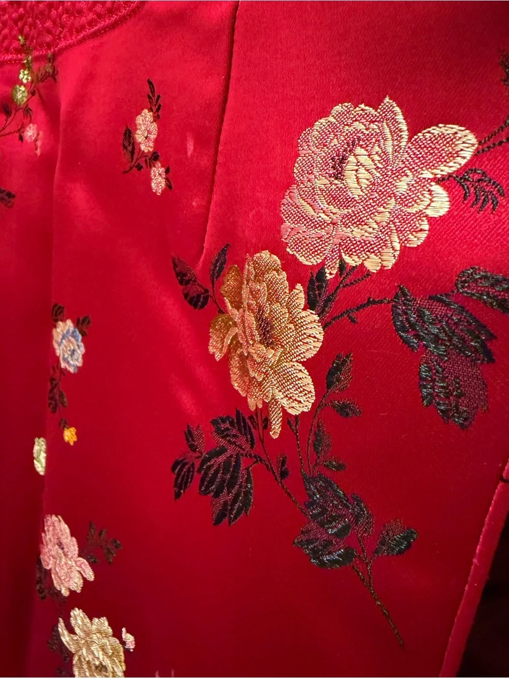 Vintage Red Floral Embroidered Reversible Chinese Traditional Vest - Picture 11 of 12